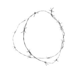 Photo of Shiny metal barbed wire isolated on white