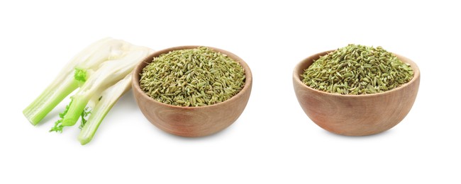 Image of Fennel bulb and seeds isolated on white