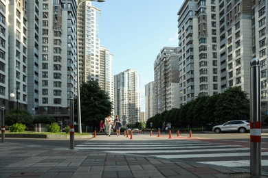 Photo of KYIV, UKRAINE - MAY 21, 2019: Beautiful view of modern housing estate in Pecherskyi district on sunny day