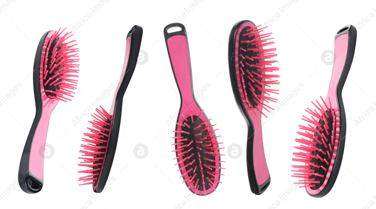 Image of Set with hair brushes on white background