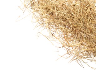 Photo of Heap of dried hay on white background, top view