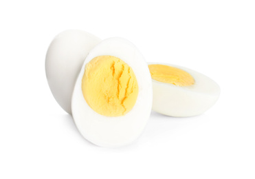 Photo of Fresh hard boiled chicken eggs isolated on white