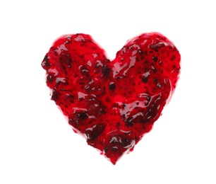 Photo of Heart shape made of sweet berry jam on white background