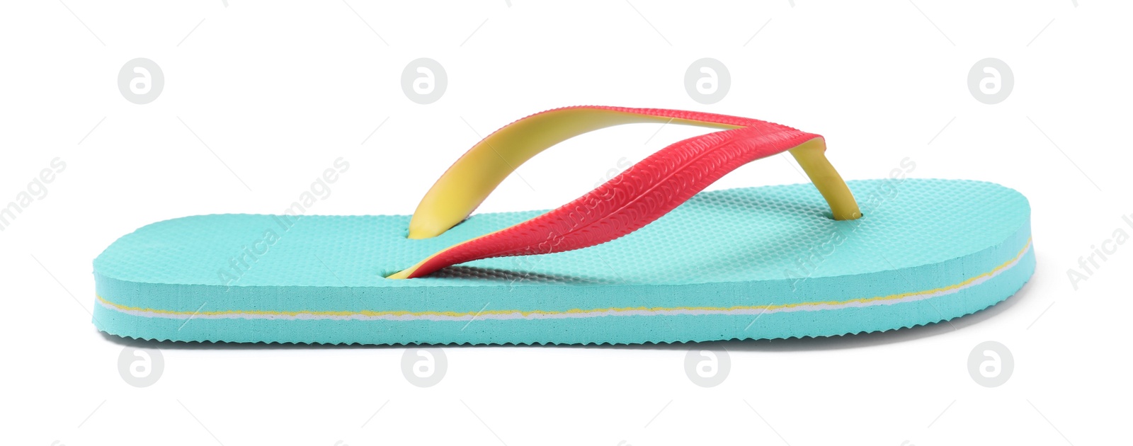 Photo of Single turquoise flip flop isolated on white