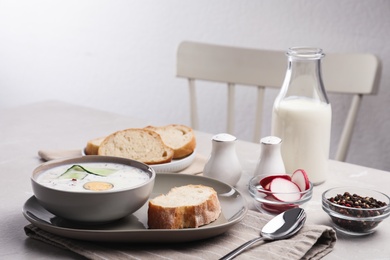 Delicious cold summer soup on light table