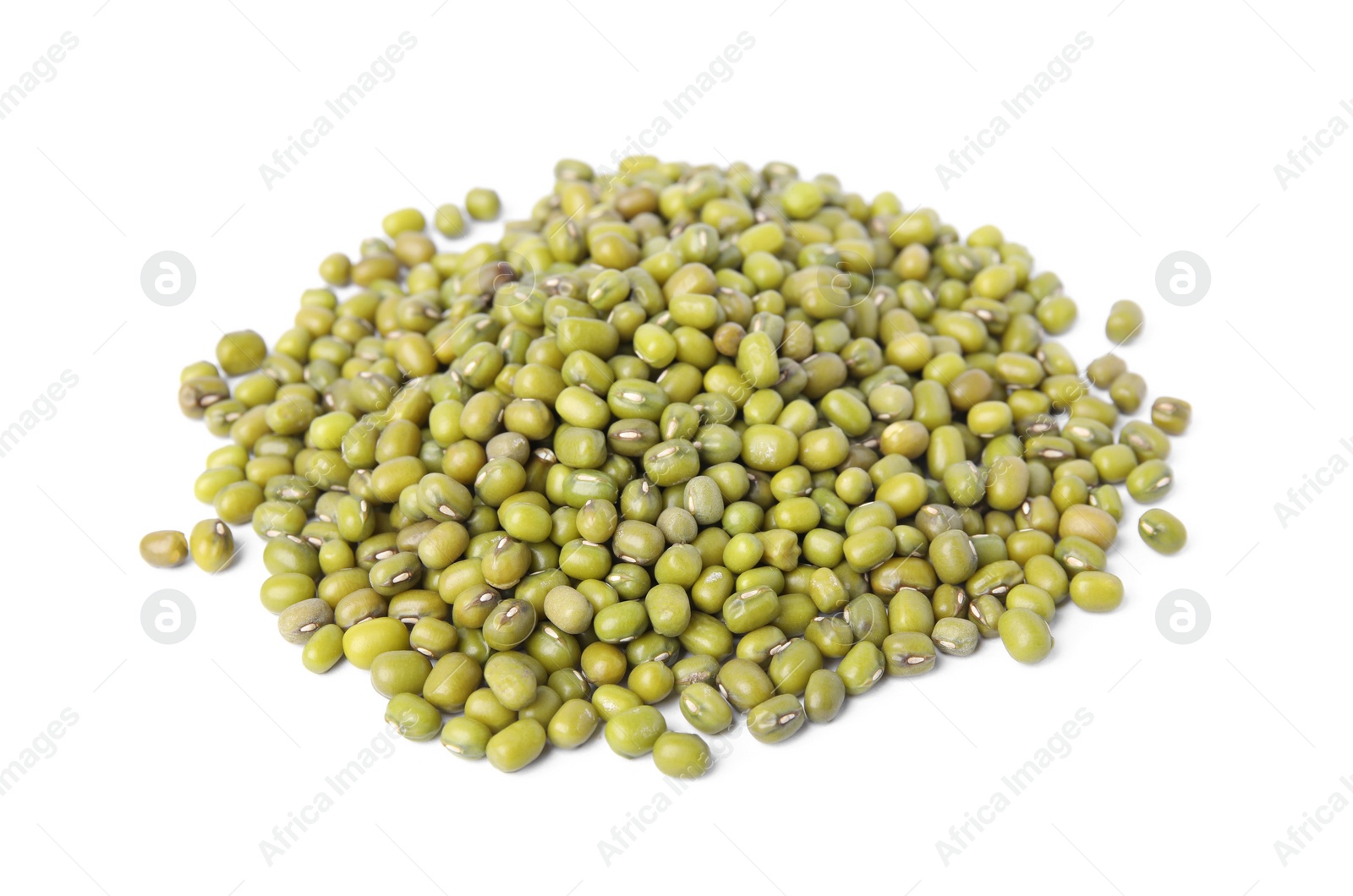 Photo of Pile of green mung beans isolated on white. Organic grains