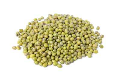 Pile of green mung beans isolated on white. Organic grains