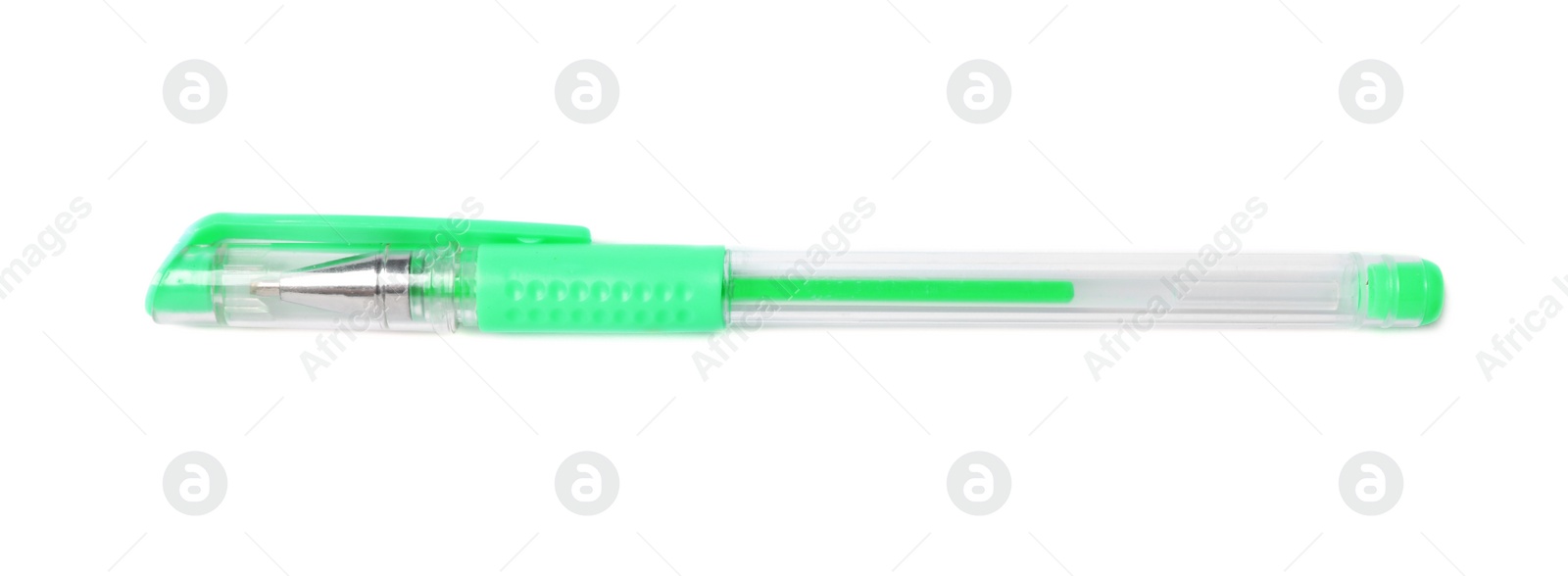 Photo of Color gel pen on white background. School stationery