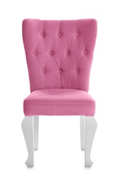 Stylish pink chair on white background. Element of interior design