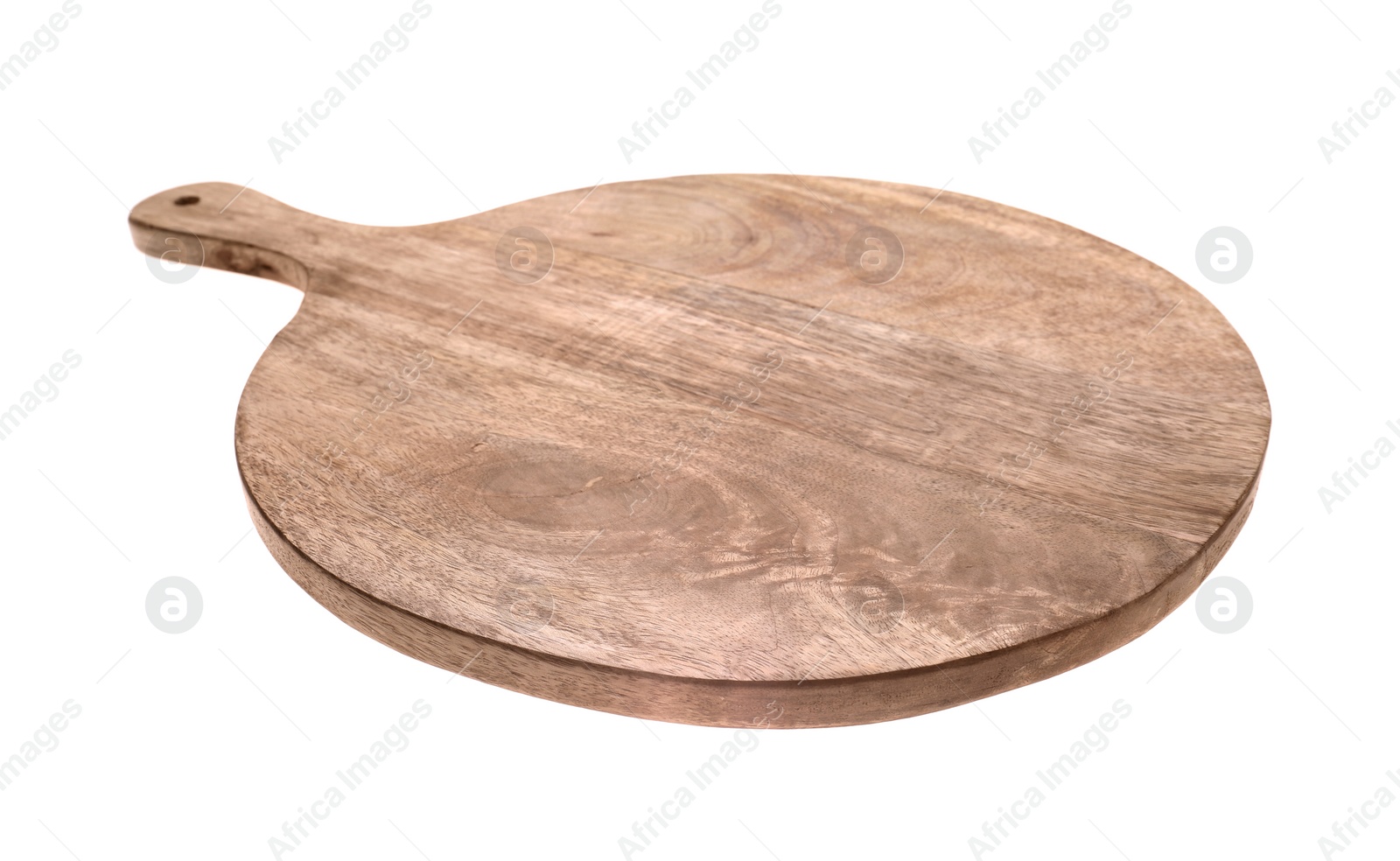 Photo of New wooden board isolated on white. Cooking utensils