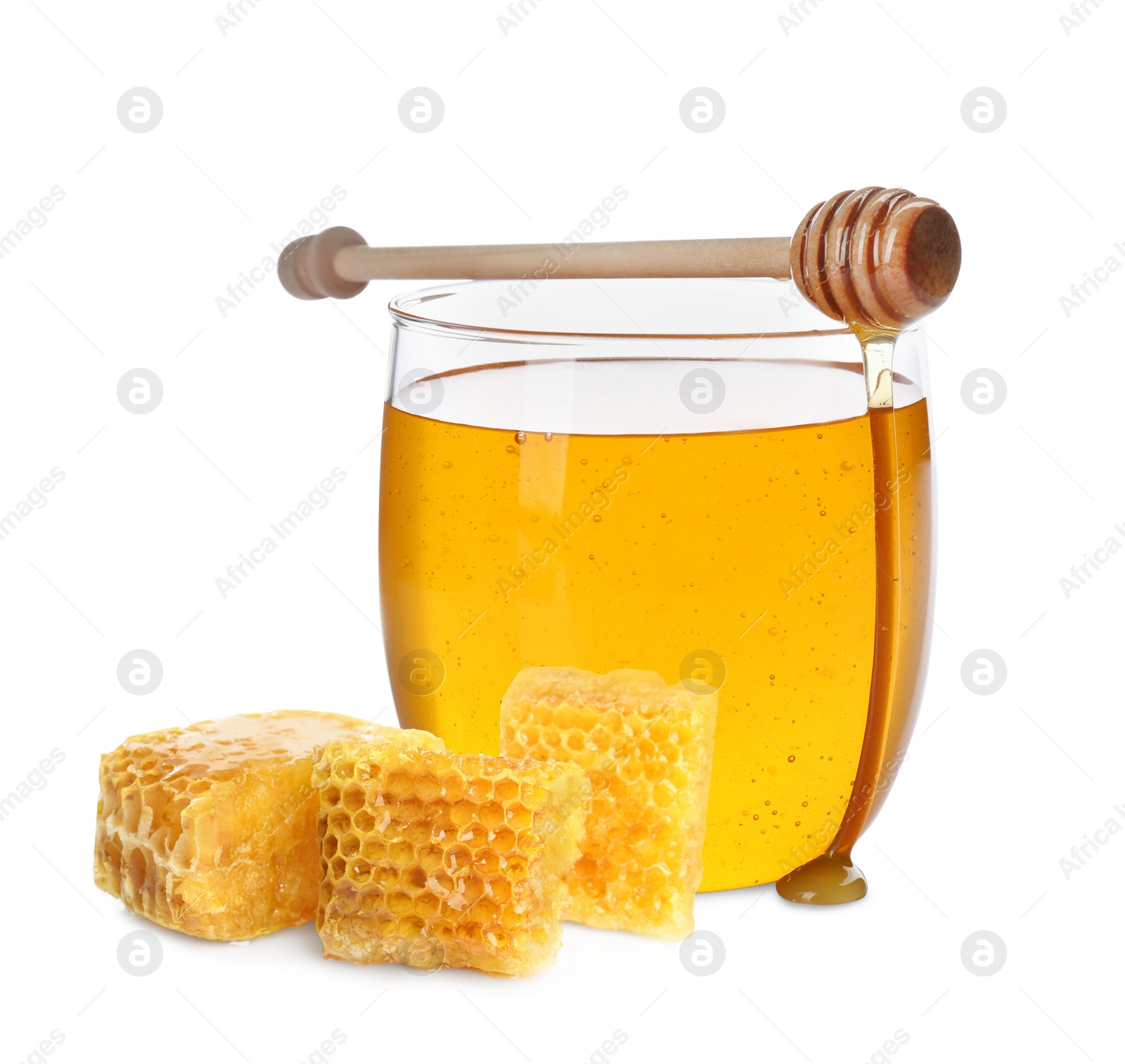 Image of Tasty natural honey on white background. Organic product