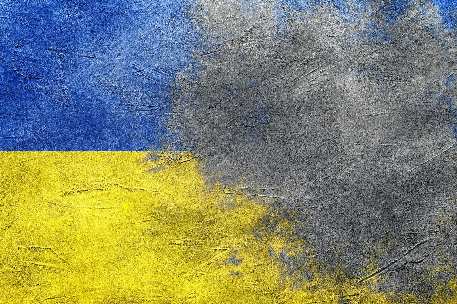 Image of National flag of Ukraine painted on textured surface