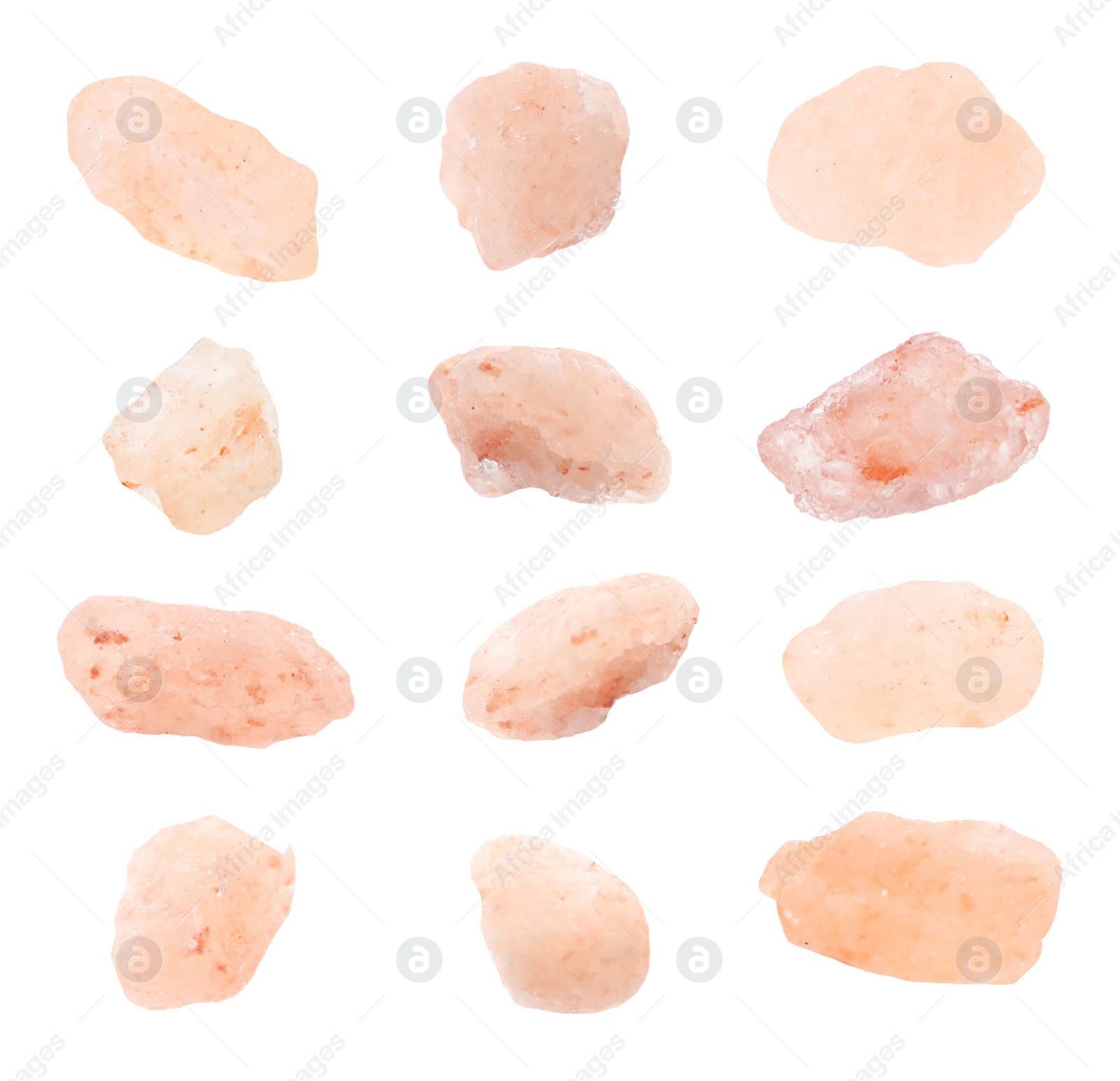 Image of Set with pink himalayan salt on white background