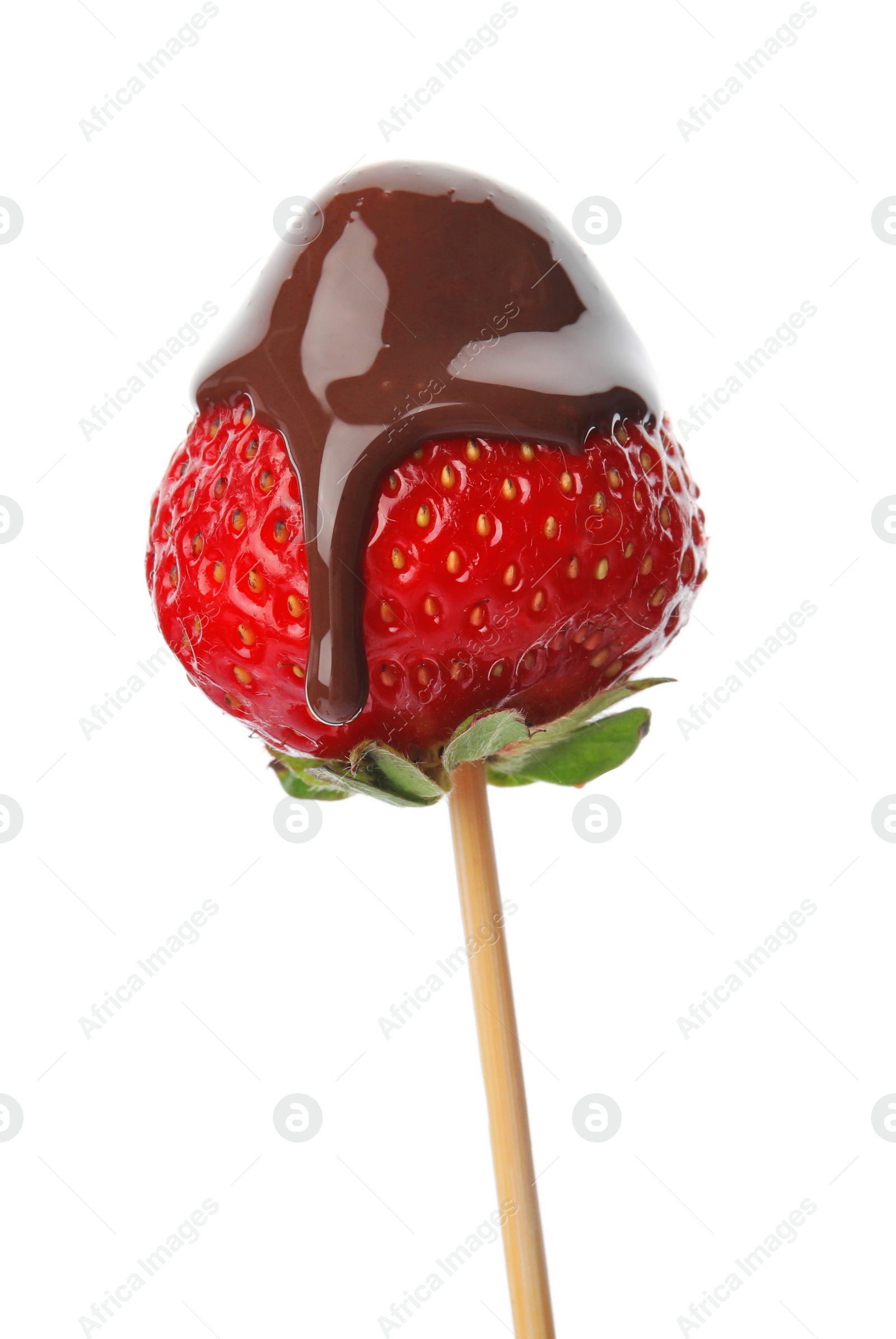 Photo of Delicious chocolate covered strawberry on white background