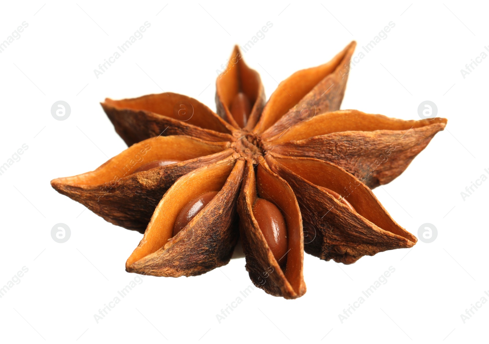 Photo of Dry anise star with seeds isolated on white