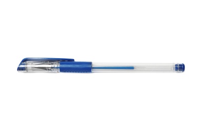 Photo of Color gel pen on white background. School stationery