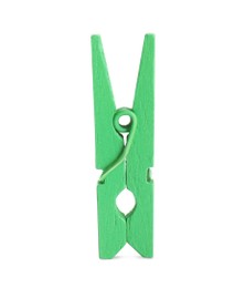 Bright green wooden clothespin isolated on white