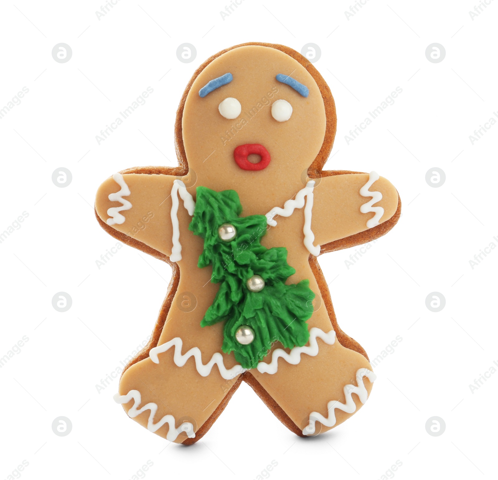 Photo of Gingerbread man isolated on white. Delicious Christmas cookie