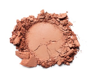 Photo of Crushed eye shadow on white background, top view