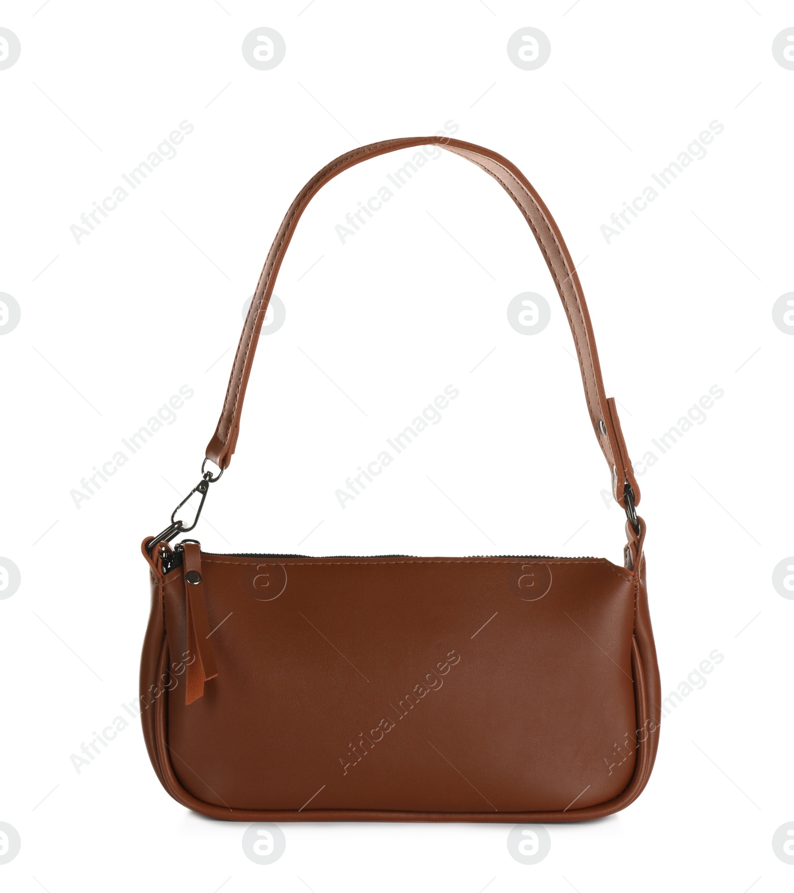 Photo of Brown women's leather mini bag isolated on white