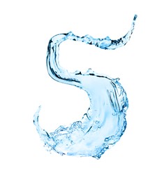 Number five made of water on white background