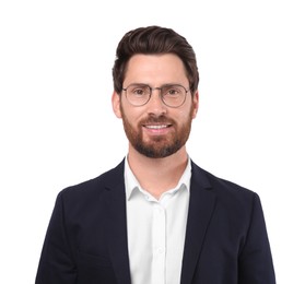 Portrait of handsome man with glasses isolated on white