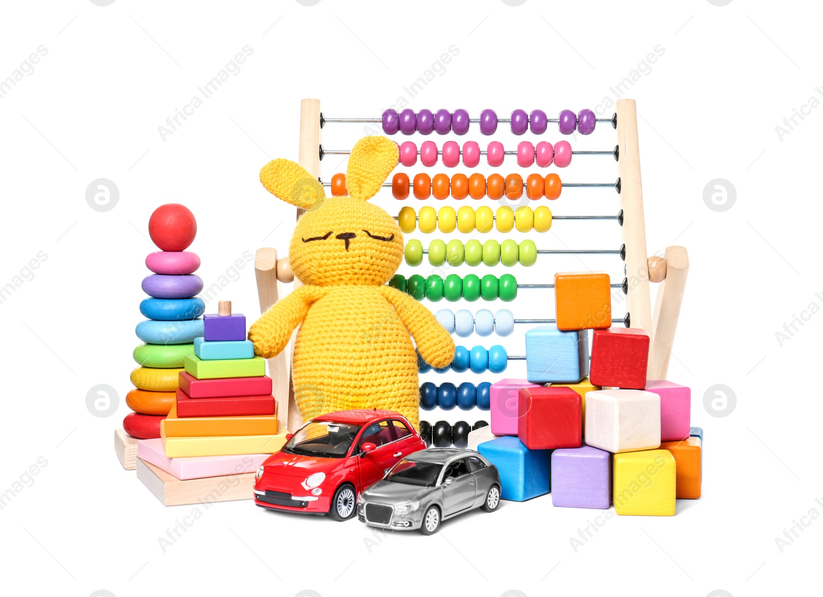 Photo of Many different children's toys isolated on white