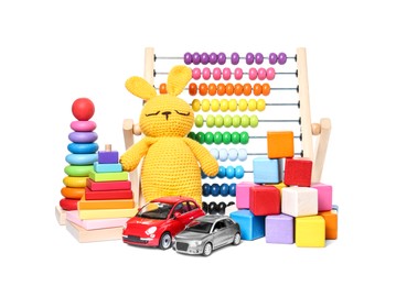 Photo of Many different children's toys isolated on white