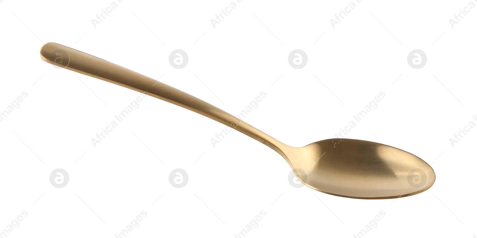 Photo of One shiny golden spoon isolated on white