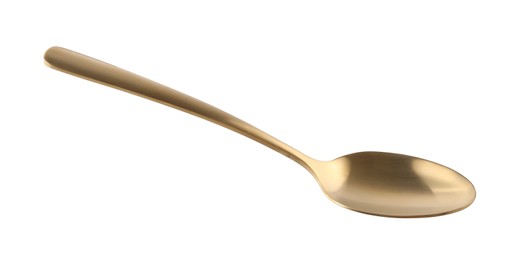 One shiny golden spoon isolated on white