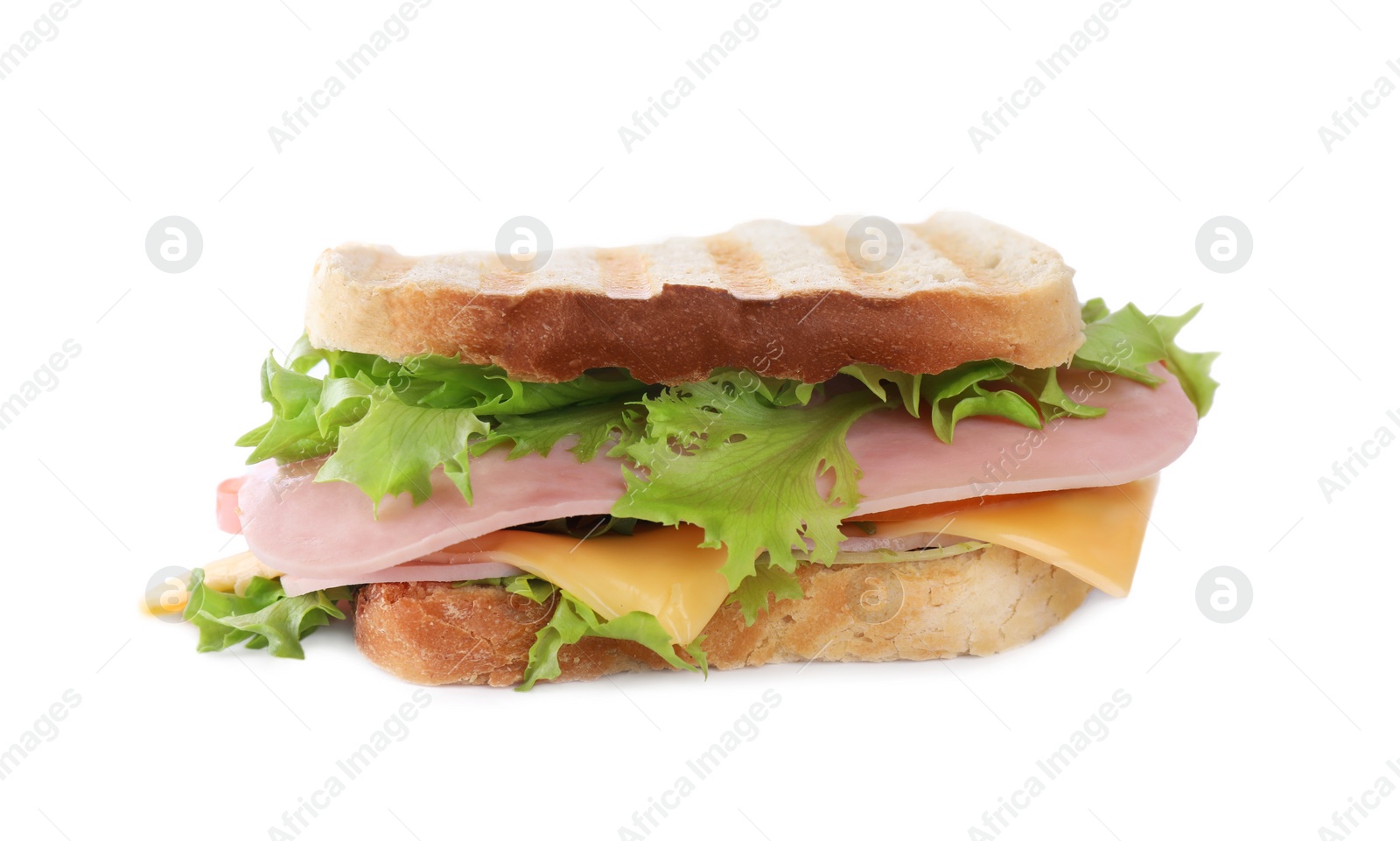 Photo of Tasty sandwich with ham isolated on white