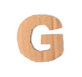 Letter G made of cardboard on white background