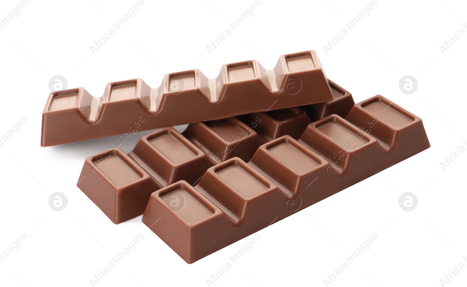 Photo of Delicious sweet chocolate bars on white background
