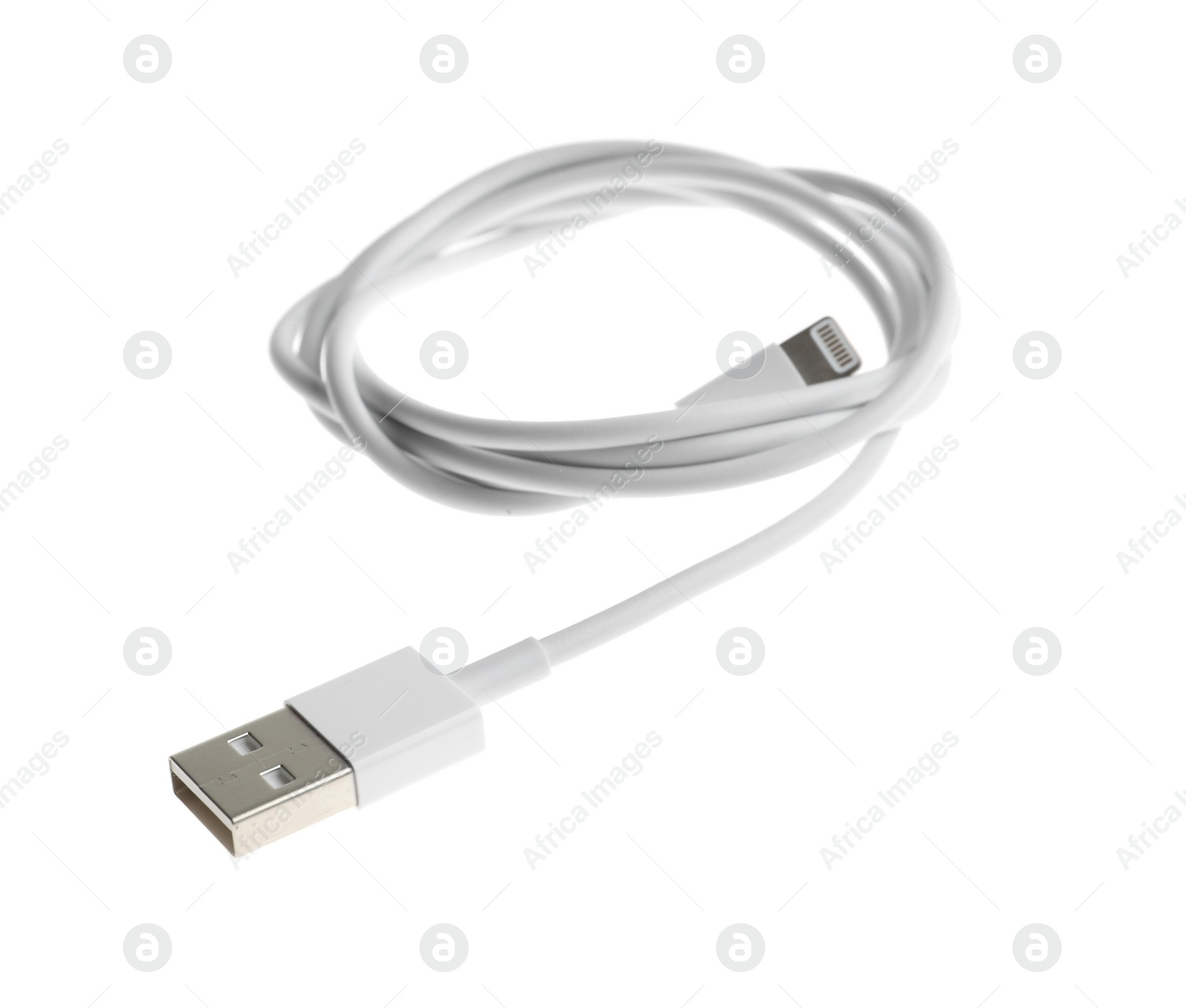 Photo of USB charge cable isolated on white. Modern technology