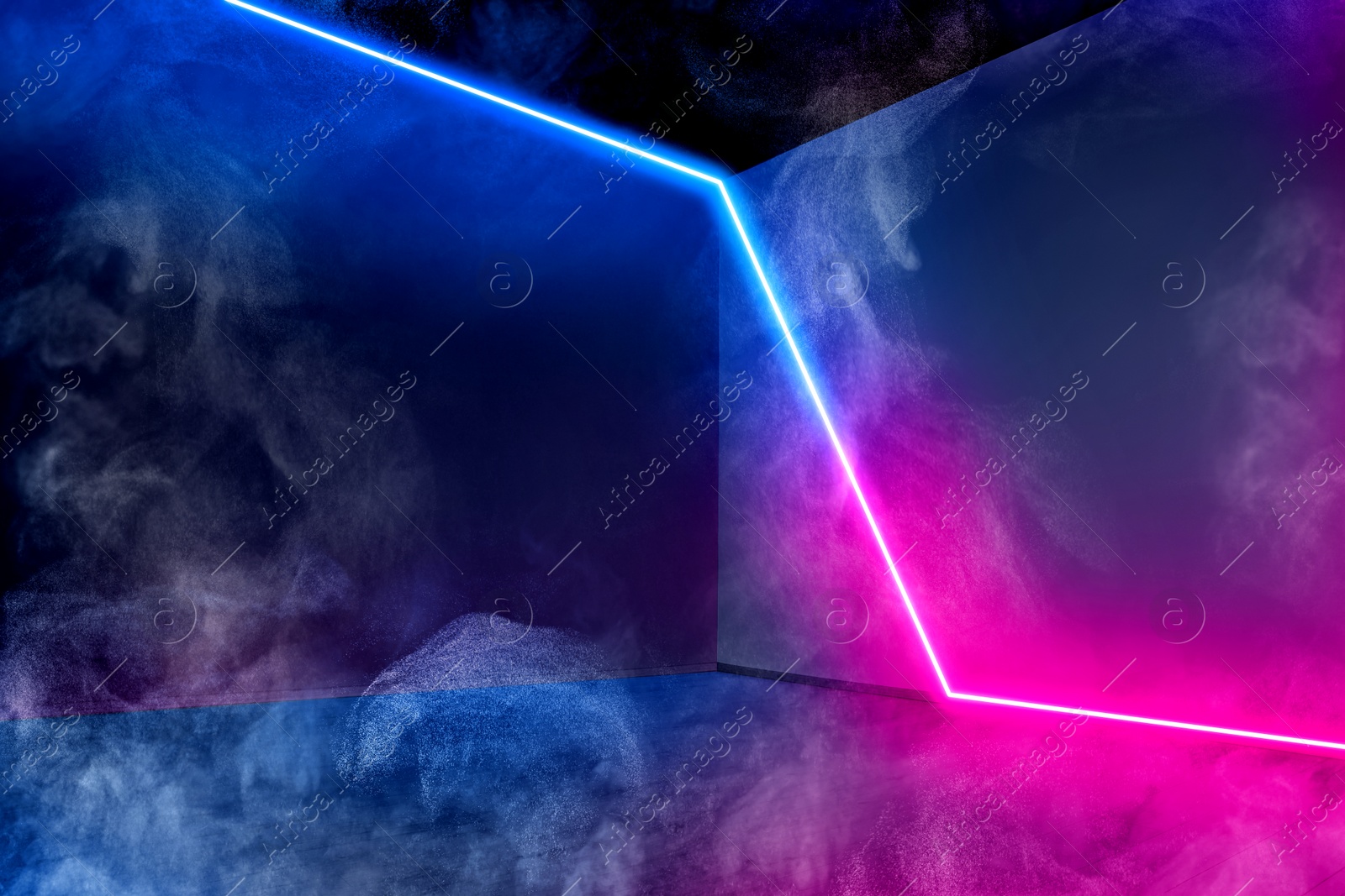 Image of Smoke and bright neon light in room