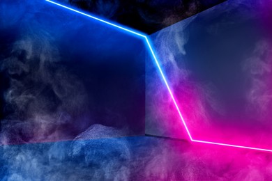Image of Smoke and bright neon light in room