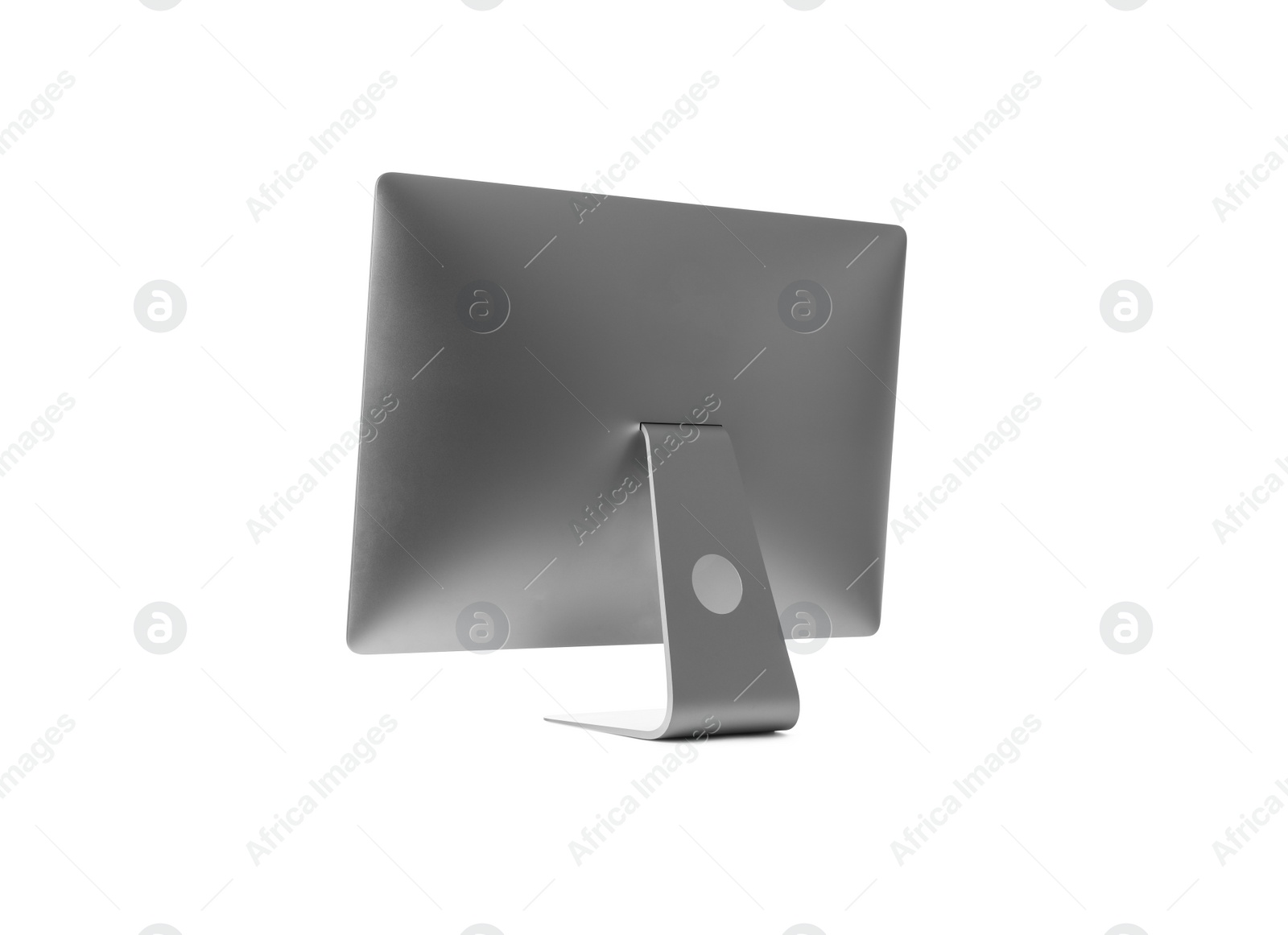 Photo of Modern computer monitor isolated on white. Back view