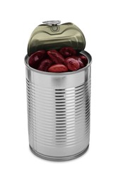 Tin can with kidney beans on white background