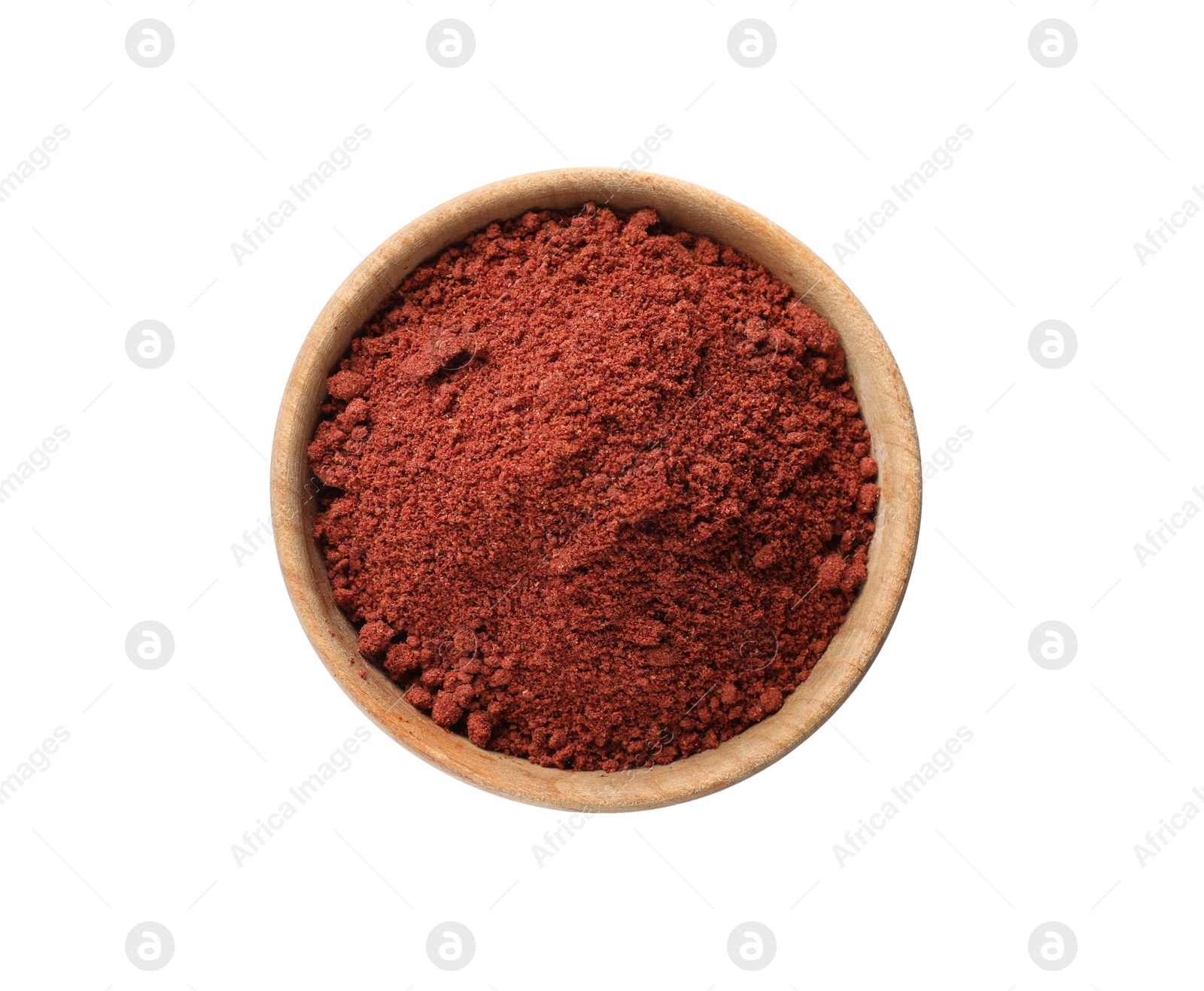 Photo of Cranberry powder in bowl isolated on white, top view