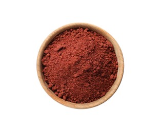 Photo of Cranberry powder in bowl isolated on white, top view