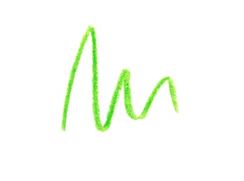 Photo of Green pencil scribble on white background, top view