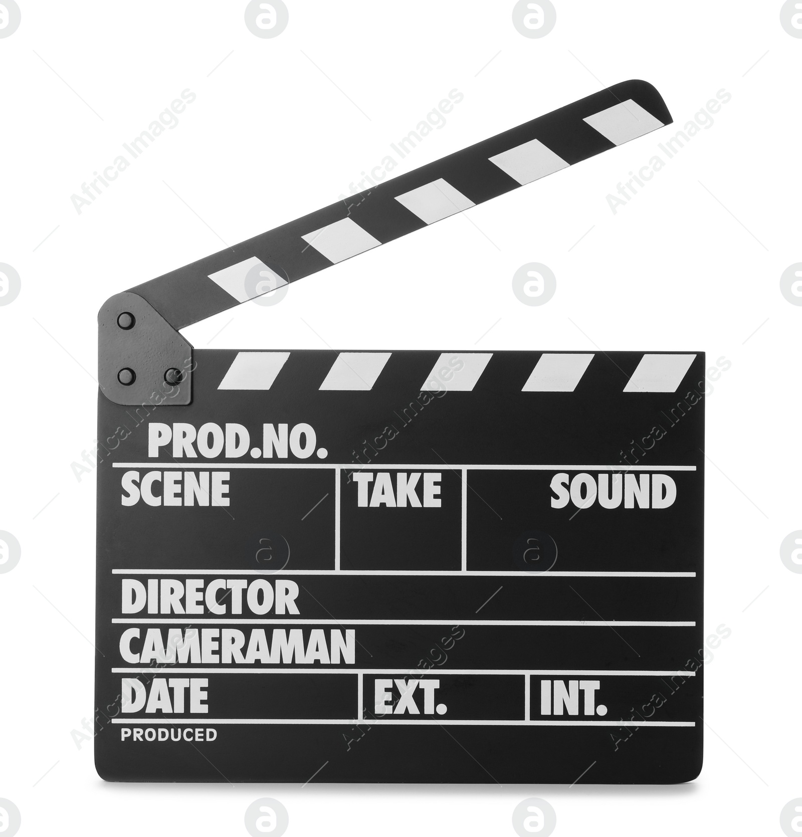 Photo of Clapper board isolated on white. Cinema production