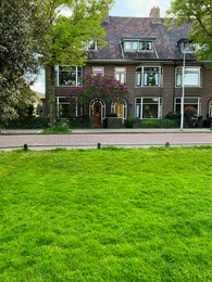 Beautiful view of modern house on city street