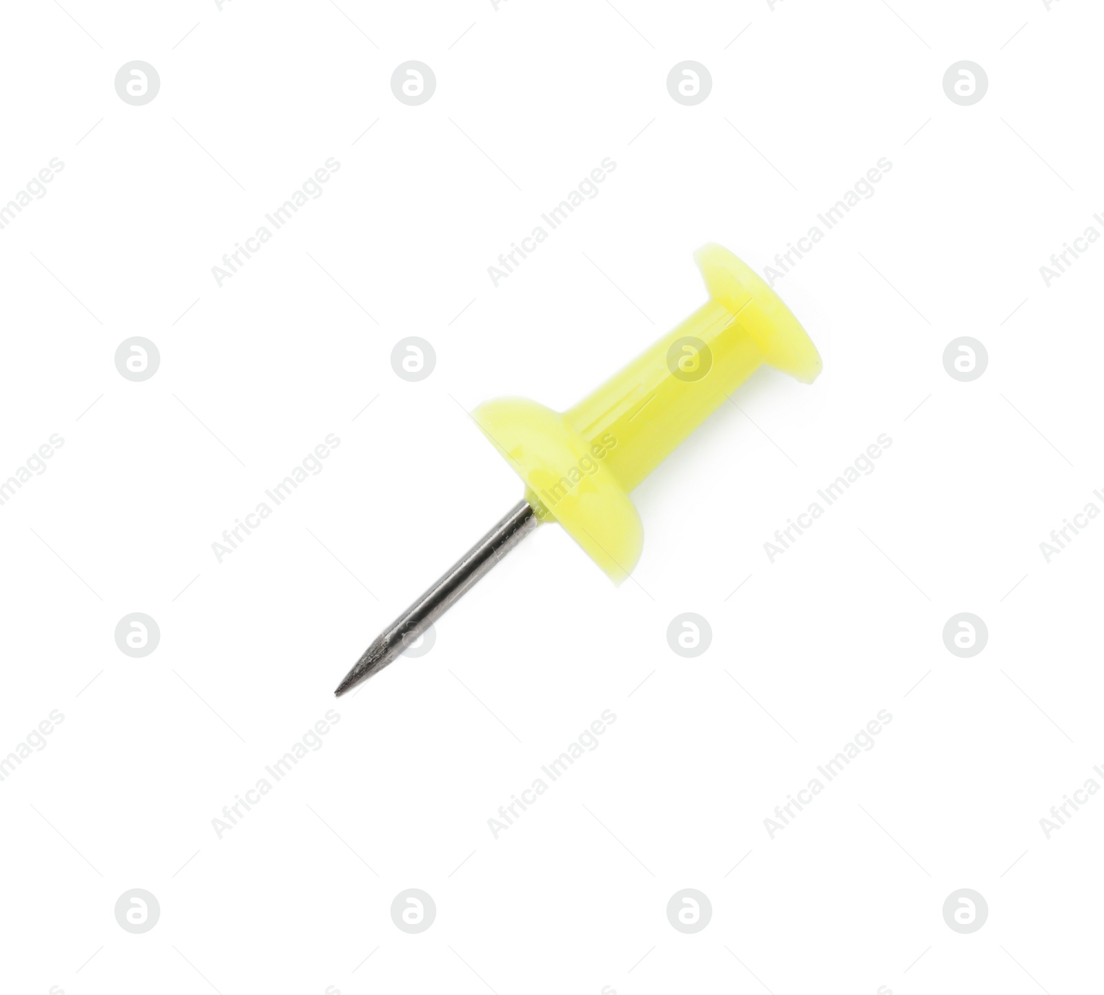 Photo of Colorful drawing pin on white background. School stationery