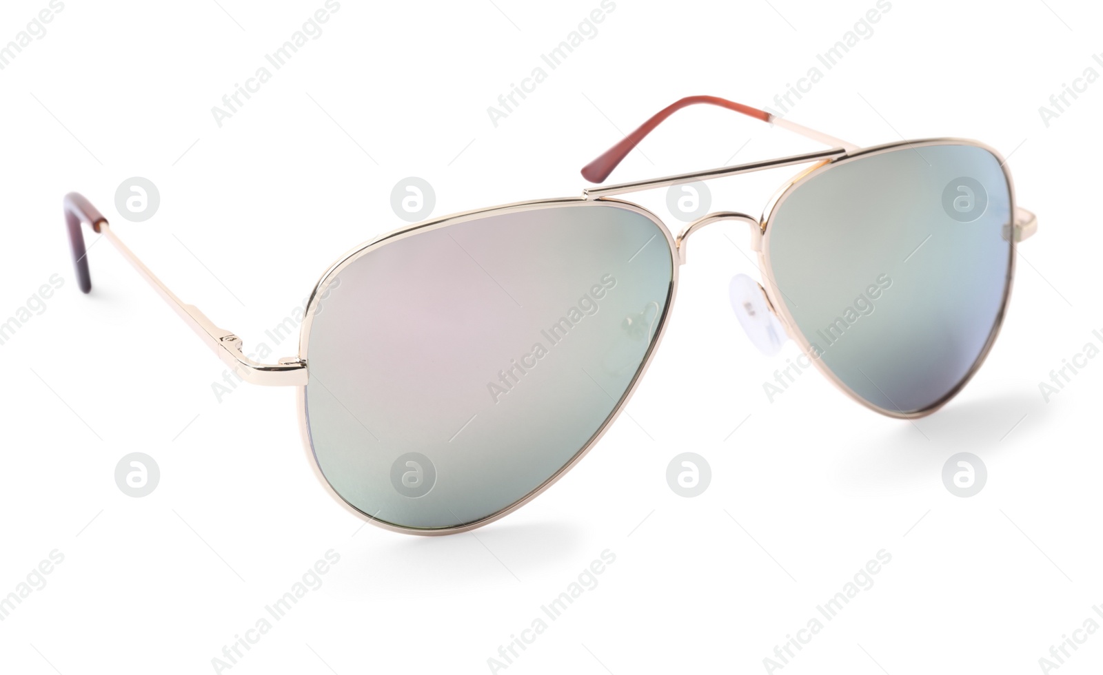 Photo of New stylish aviator sunglasses isolated on white