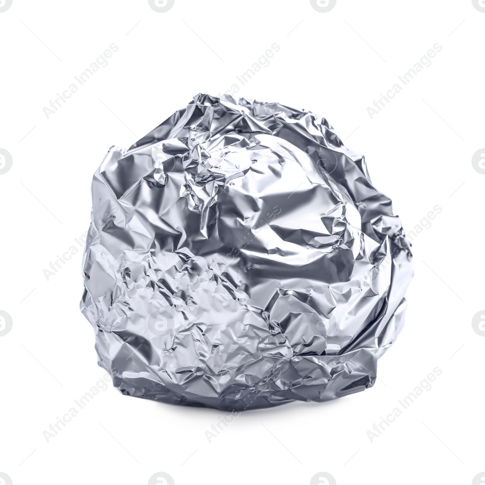 Photo of Crumpled ball of aluminum foil isolated on white