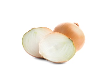 Fresh onions on white background. Ripe vegetable