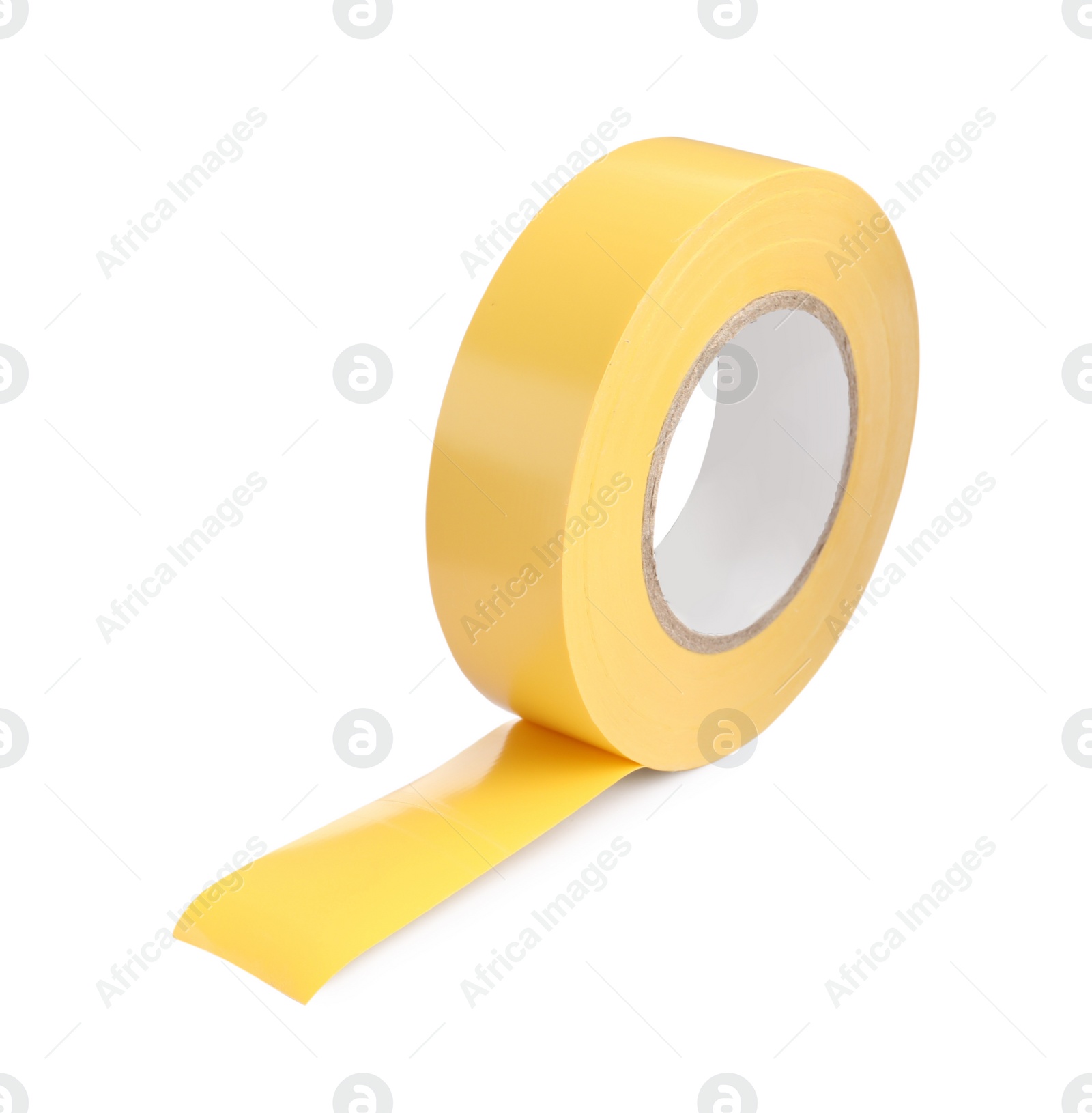 Photo of Yellow insulating tape isolated on white. Electrician's supply