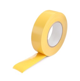 Yellow insulating tape isolated on white. Electrician's supply