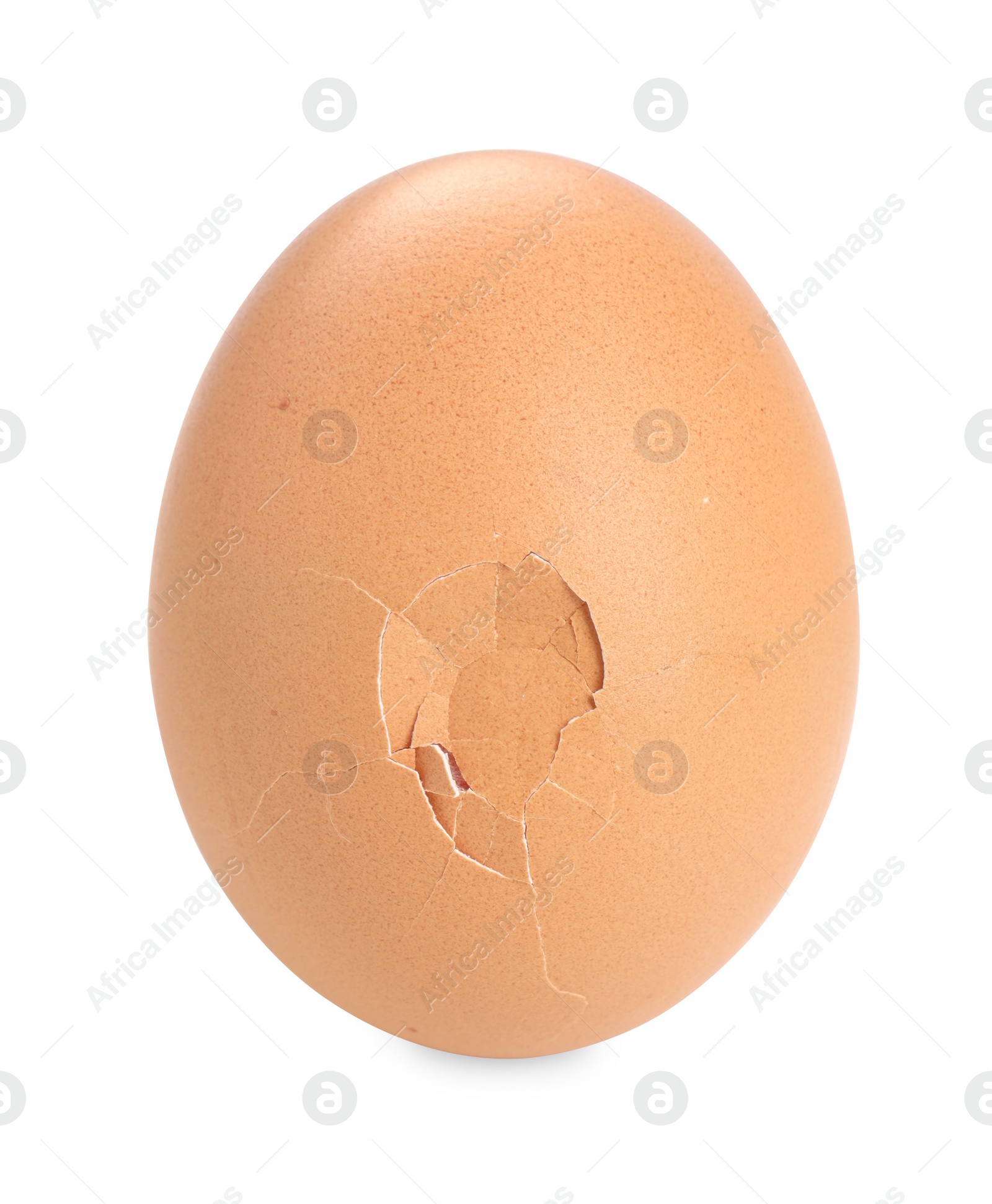 Photo of One cracked chicken egg isolated on white